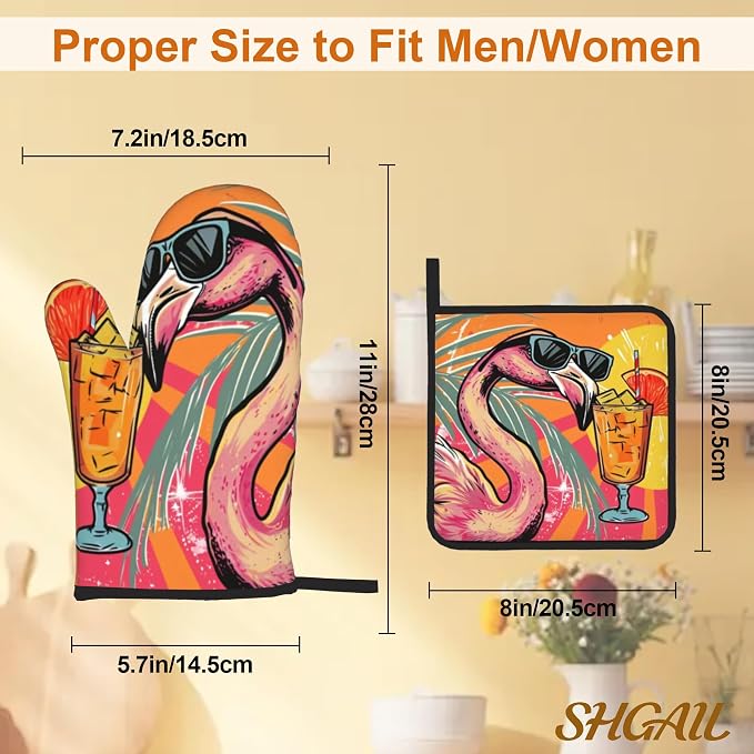 Cool Flamingo Oven Mitts and Heat Resistant Pads - Image 3