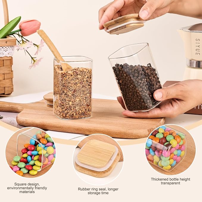 6oz Glass Spice Jars with Bamboo Lid and Label, 12 Pack Square Glass Container - Image 5