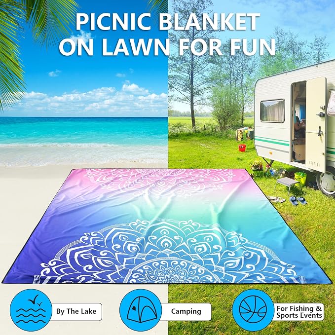 HIHOHO Beach Blanket Waterproof Sandproof Extra Large Beach Mat 79" X - Image 5