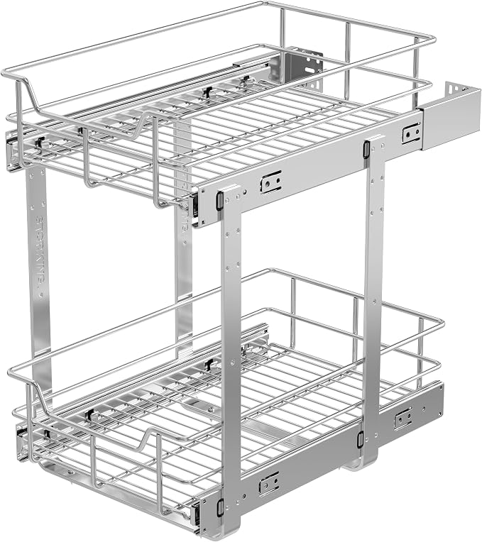 2 Tier Pull Out Cabinet Organizer 11" W X 17" D, Slide Out Drawers by STORKING