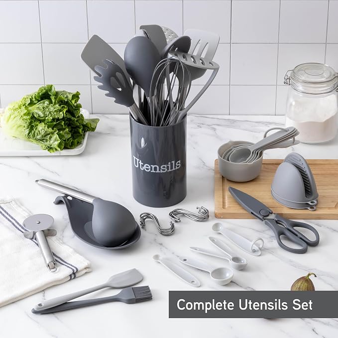 COOK WITH COLOR Silicone Cooking Utensils, Kitchen Utensil Set, Cooking Utensils - Image 3