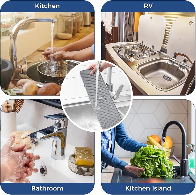 XXL Silicone Faucet Handle Drip Catcher Tray Mat, Large Silicone Faucet Mat - Image 7