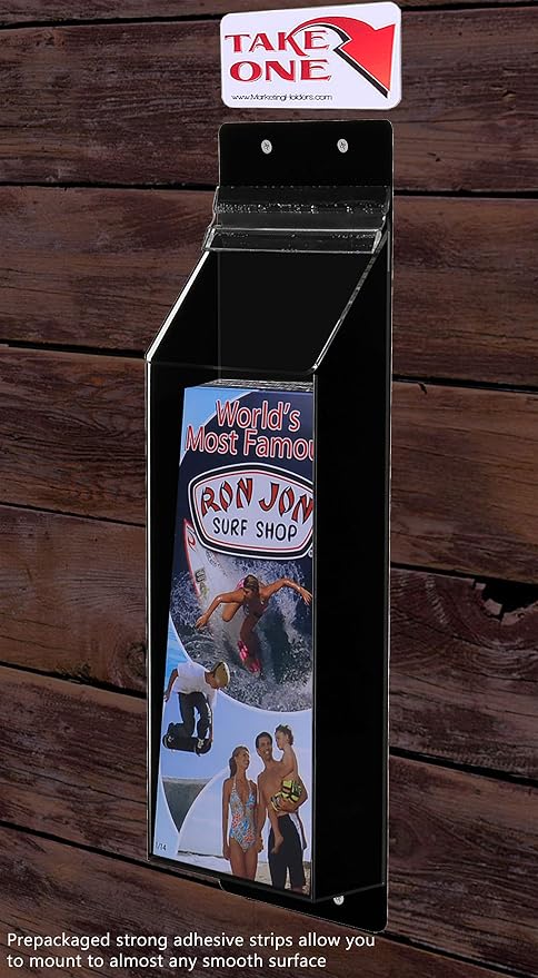 Outdoor Brochure Holder Holds 4" x 9" Rack Cards Black and Clear Acrylic Wall - Image 2