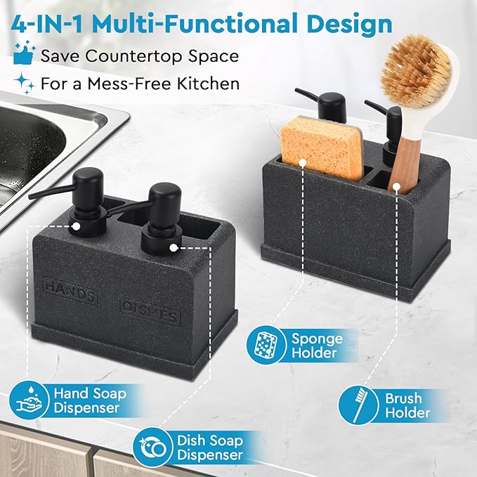 Kitchen Soap Dispenser Set, Hand and Dish Soap Dispenser, Sponge Caddy and - Image 2