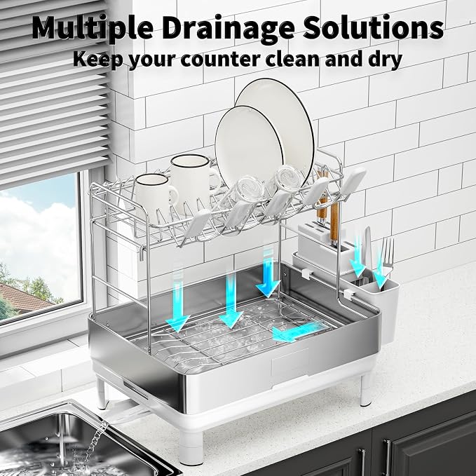 Ewaiira Dish Drying Rack, 2 Tier Large Dish Rack, Stainless Steel Dish Drainer - Image 4