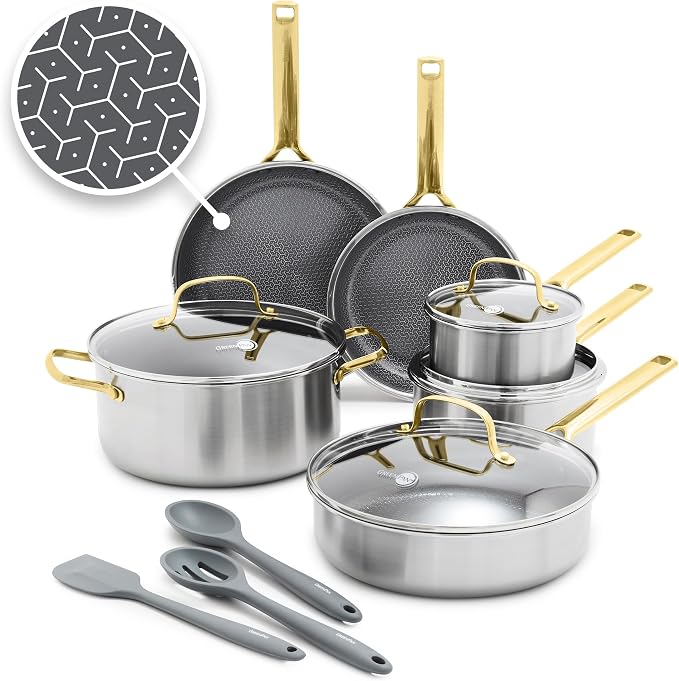 GreenPan Hybrid 13 Piece Nonstick Stainless Steel Cookware Set, APEX Tri-Ply by GreenPan