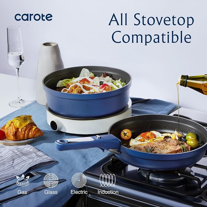 CAROTE 10-Piece Pots and Pans Set, Nonstick Cookware Set Detachable Handle - Image 6