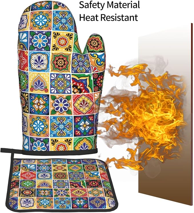 Mexican Talavera Tile Oven Mitts and Pot Holders Sets of 3, Heat Resistant - Image 7