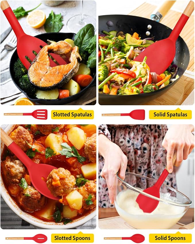Pack of 4 Silicone Cooking Utensils Set, Non Stick Solid Spatulas and Heat - Image 5