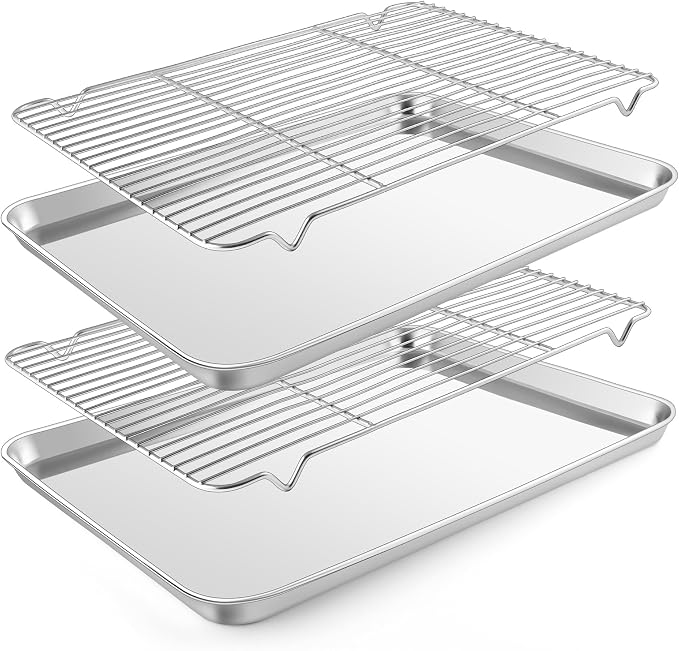 E-far Baking Sheet with Wire Rack, Large Stainless Steel Cookie Sheets Pan & by E-far