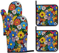 Abstract Hippie Flower Oven Mitts and Pot Holders, Heat Resistant Oven Mitts by Unknown
