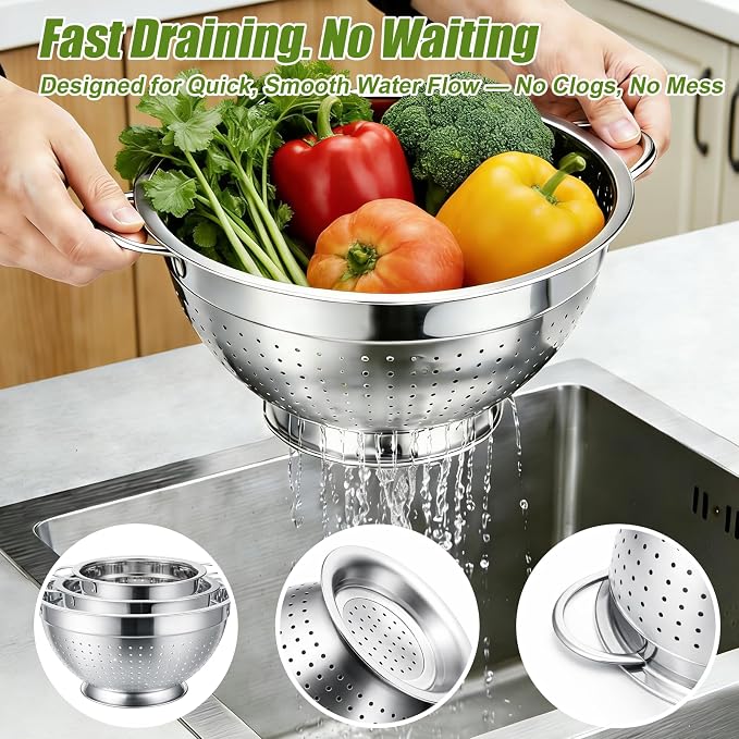 Palksky Stainless Steel Colander Set of 3, Nesting Metal Strainers - Image 2