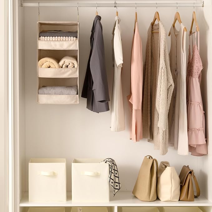 GRANNY SAYS 3-Shelf Hanging Closet Organizer, Khaki Closet Storage Hanging - Image 2