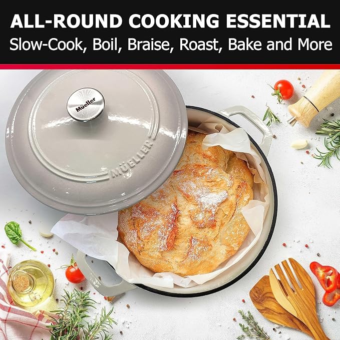 MUELLER HOME 4.5 QT Enameled Cast Iron Dutch Oven, Heavy-Duty Casserole Dish - Image 6