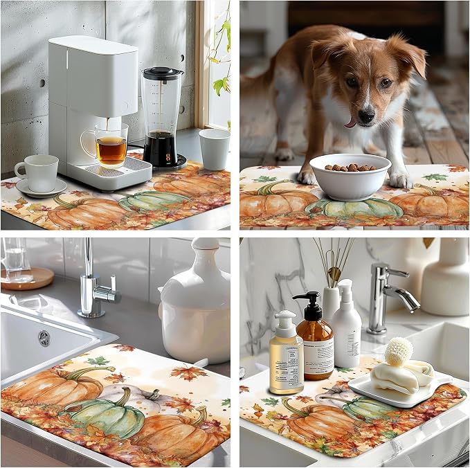 Fall Dish Drying Mat for Kitchen Counter 18×24 Inch Orange Pumpkin Drainer Pad - Image 5