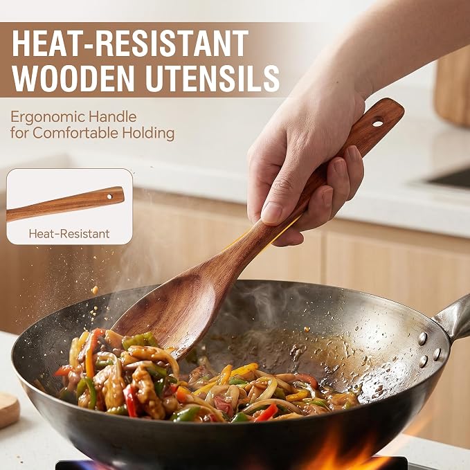 DEBETOOL 6-Piece Acacia Cooking Utensils- Natural Wooden Cooking Spoons - Image 3
