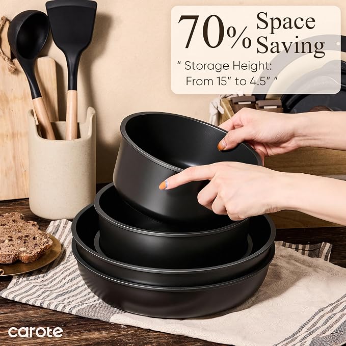 CAROTE 19pcs Pots and Pans Non Stick, Cookware Sets Detachable Handle, - Image 4