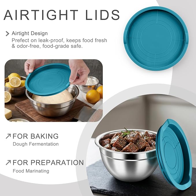 HaWare Mixing Bowls with Airtight Lids, 6-Piece Stainless Steel Salad Bowls - Image 3
