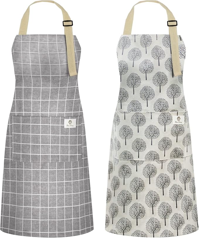 NLUS 2 Pack Waterproof Cooking Aprons, Adjustable Bib Soft Chef Apron by NLUS