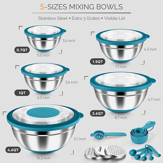 HaWare Mixing Bowls, 24-Piece Stainless Steel Salad Serving Bowl - Image 2