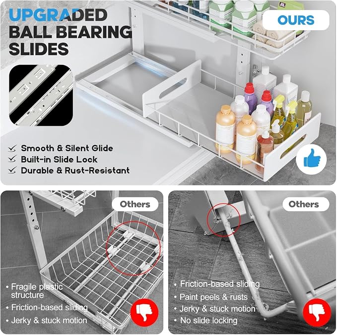 Under Sink Organizer Upgrade To Professional Rails, 2-Tier Dual Pull Out - Image 3