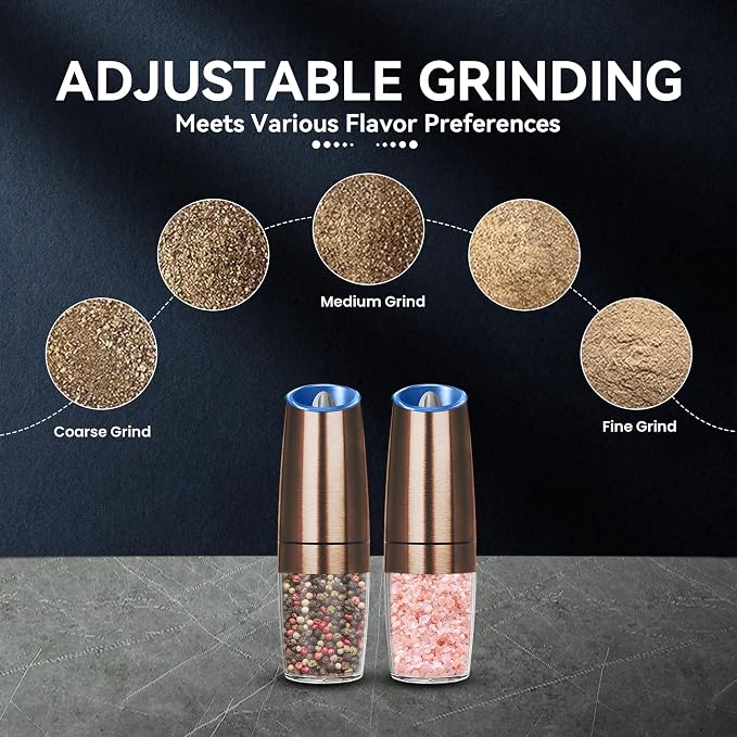 UNNEES Gravity Electric Salt and Pepper Grinder set of 2, Automatic Salt And - Image 3