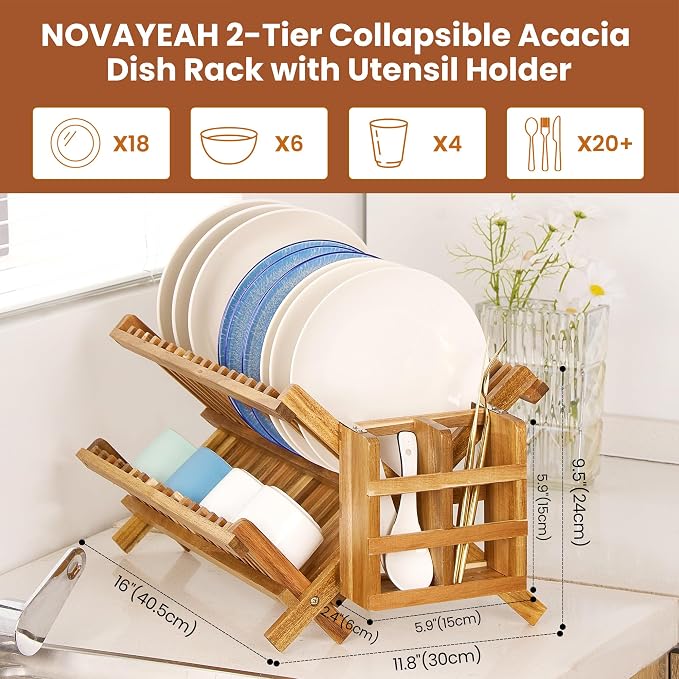 NOVAYEAH Acacia Wooden Dish Drying Rack - Image 5
