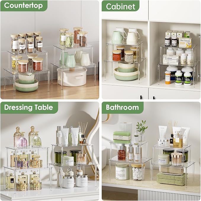 Delamu Clear Kitchen Cabinet Organizer, Stackable Cabinet Shelf - Image 8