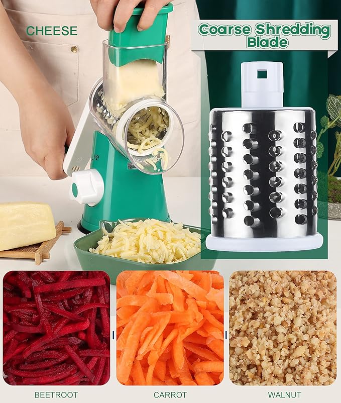 Ourokhome Rotary Cheese Grater Hand Crank, Kitchen Shredder Speed Mandolin - Image 4