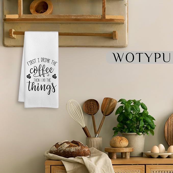 Funny Kitchen Towels, Gifts for Coffee Lovers Dish Tea Bar Towel, First I Drink - Image 4