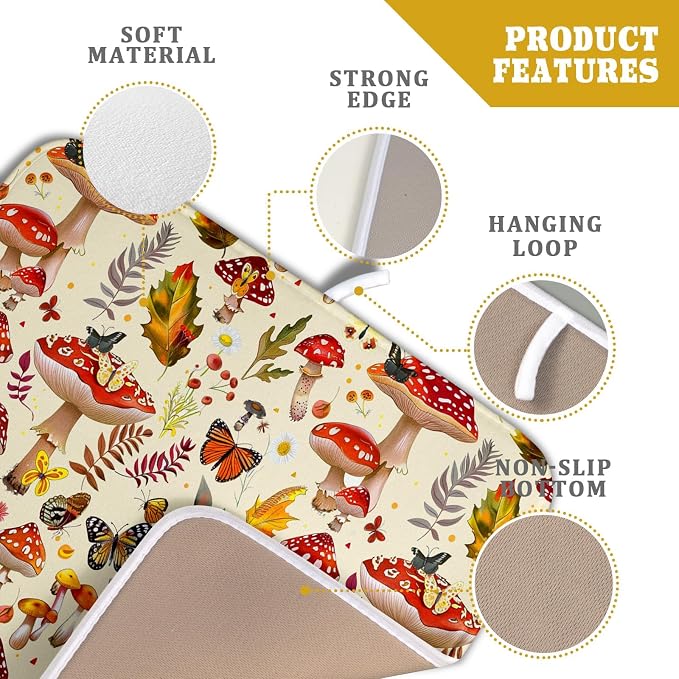 Forest Mushroom Dish Drying Mats Wild Plant Butterfly Kitchen Sink Rack Mats 16 - Image 4