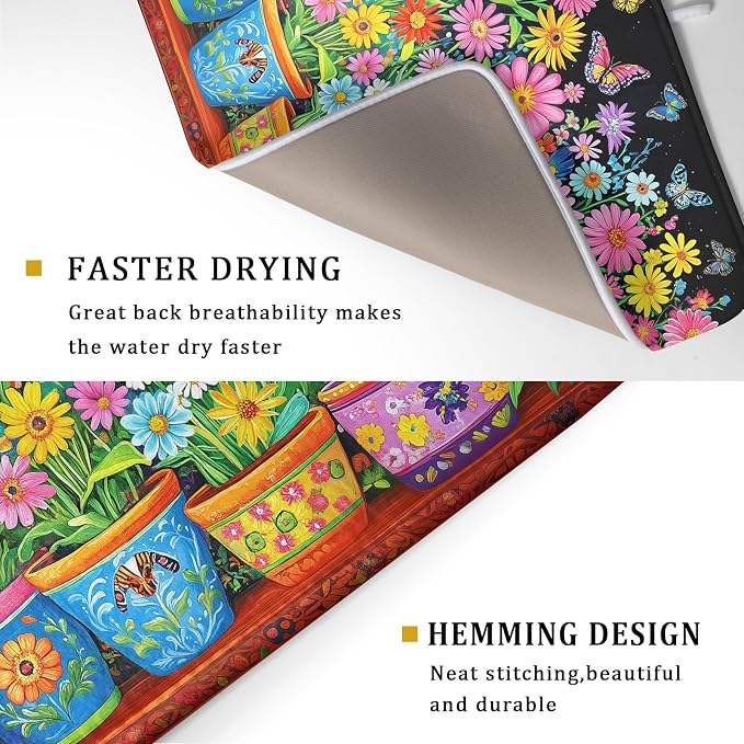 Vintage Flowers Dish Drying Mats Spring Floral Drying Matt Kitchen Counter 18x24 - Image 3
