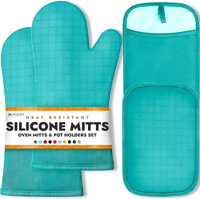 BPA-Free Soft Silicone 4 Piece Oven Mitts & Pot Holders Set by HOMWE