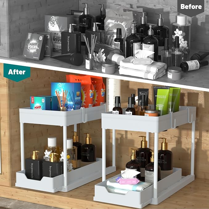 DEKAVA Cabinet, 2 Pack Under Sink Organizer, 2 Tier Sliding Bathroom Kitchen - Image 4