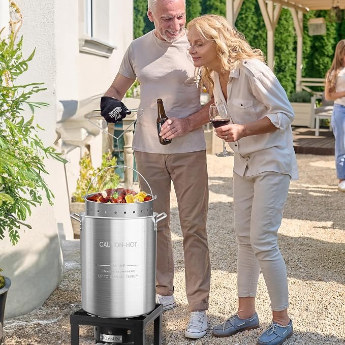 Bonnlo 30QT Aluminum Stock Pot for Boiling Seafood, Crawfish & Crab, Frying - Image 7