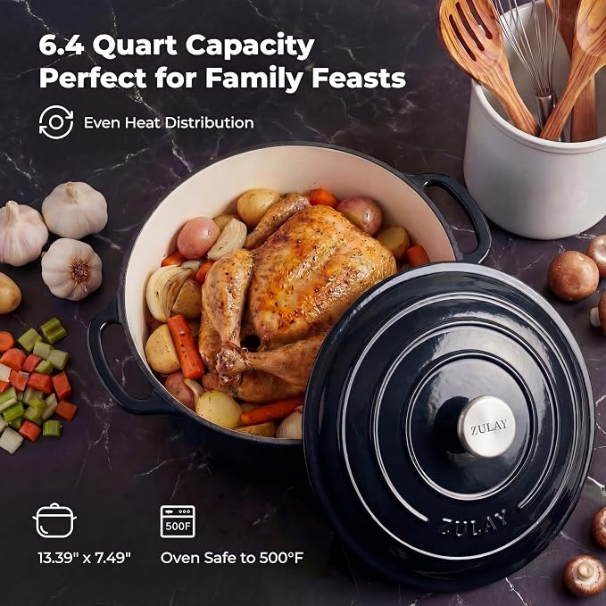 Zulay Kitchen 6.4 Quart Enameled Cast Iron Dutch Oven Pot - Image 6