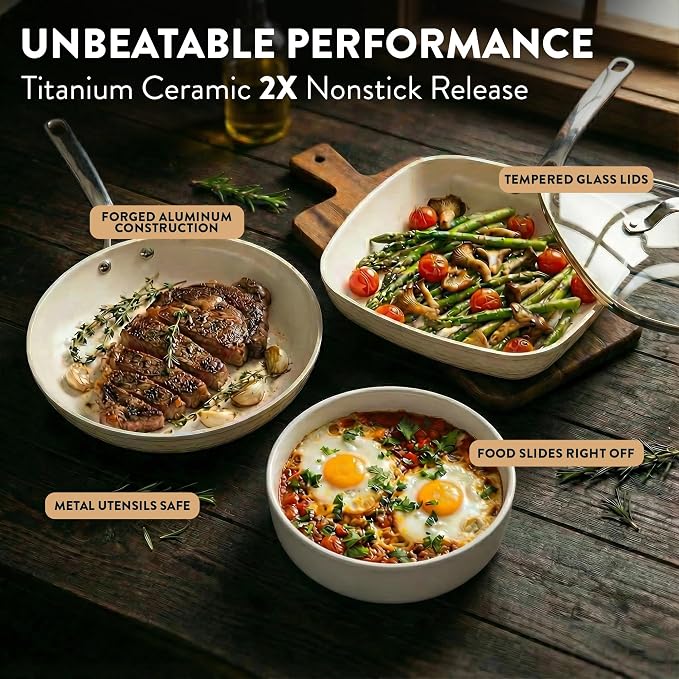 GOTHAM STEEL Hammered 20Pcs Ceramic Cookware Set Nonstick, Induction Pots and - Image 4