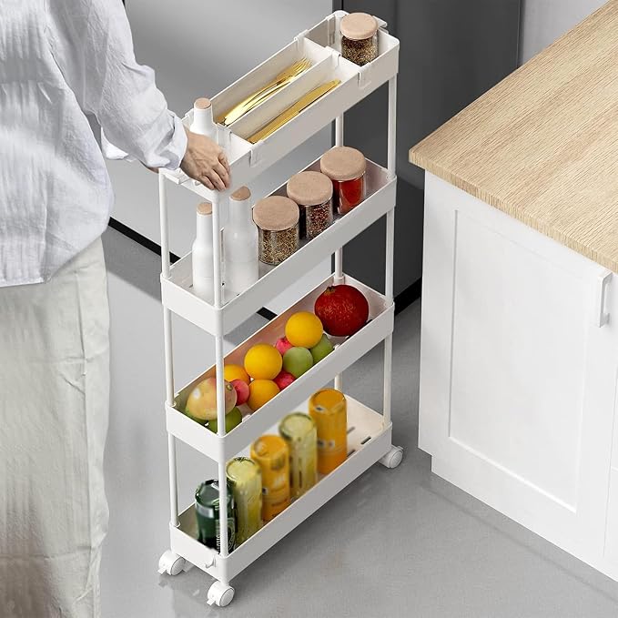 SPACELEAD 2-piece Set Slim Storage Cart 3 Tier, Bathroom Organizer Rolling - Image 5