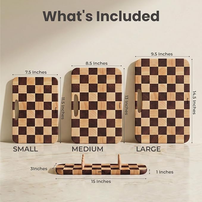 SMIRLY Wooden Cutting Boards for Kitchen, Double-Sided Cutting Board - Image 2