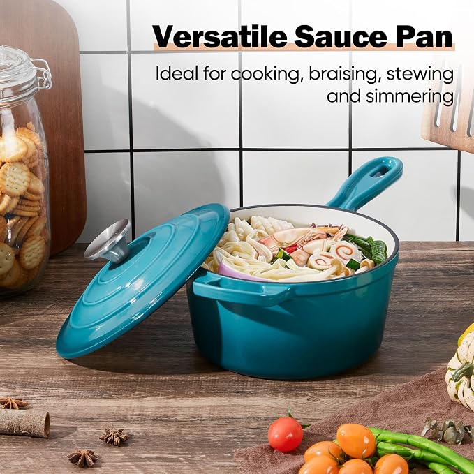 Homikit Cast Iron Sauce Pan, 2 Quart Enameled Cast Iron Saucepan - Image 6