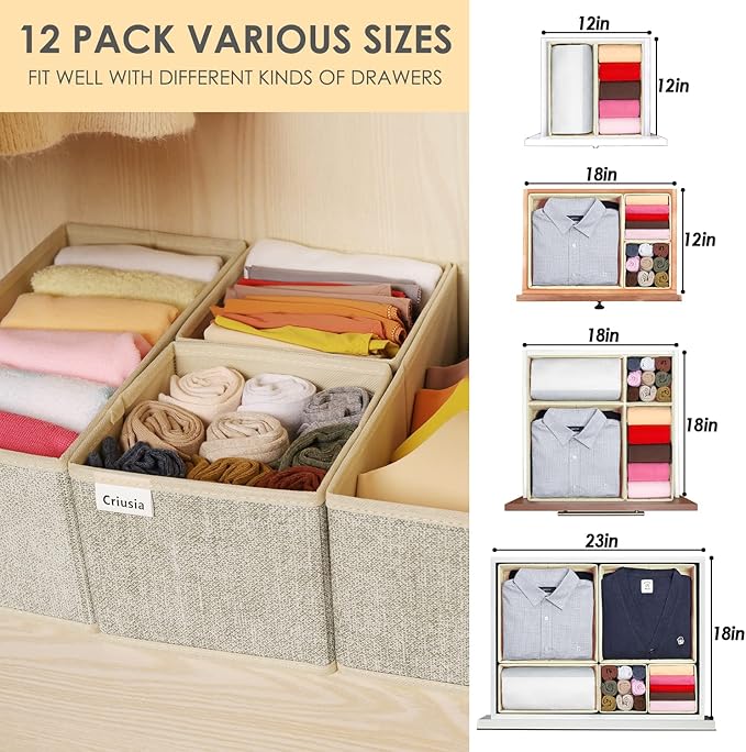 12 Pack Drawer Organizers for Clothing, Foldable Clothes Storage Box Closet - Image 3
