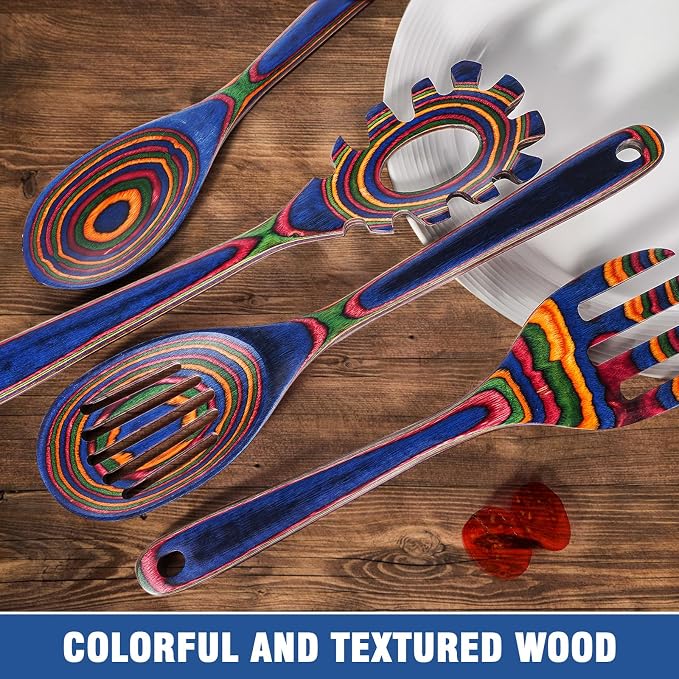 MYRAINBOW Wooden Spoons for Cooking – 7 Piece Pakkawood Kitchen Utensils Set - Image 7