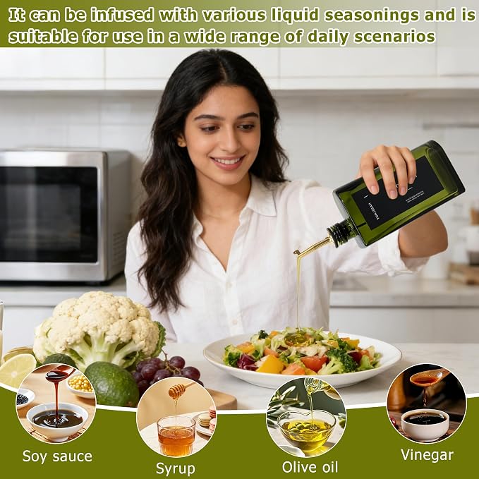 R DRURLCD Dark Green Glass Olive Oil Dispenser Set of 2, 16.9oz/500ml Curved - Image 5