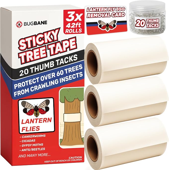 Spotted Lantern Fly Trap for Trees. 3 Sticky Fly Paper Rolls by Bugbane