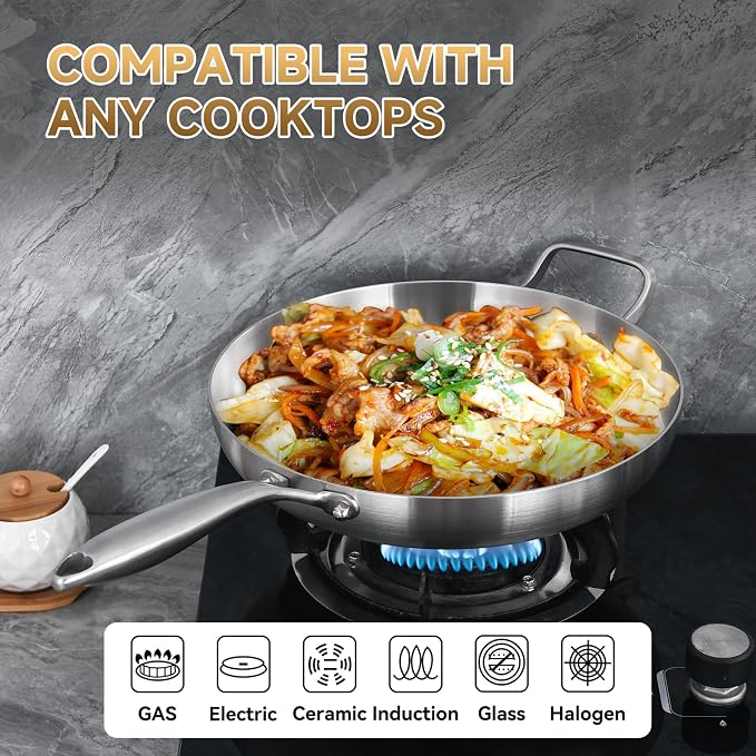 LOLYKITCH 14 Inch Tri-ply Stainless Steel Frying Pan - Image 3