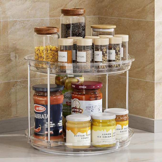 LAMU 2 Pack 2 Tier Lazy Susan Turntable Organizer 9.25'' Rotating Spice Rack - Image 8