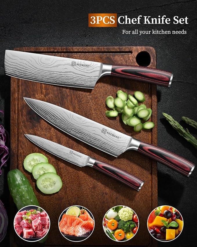 KEEMAKE 3 Pieces Knife Set, High Carbon Stainless Steel Chef Knives Sets - Image 6