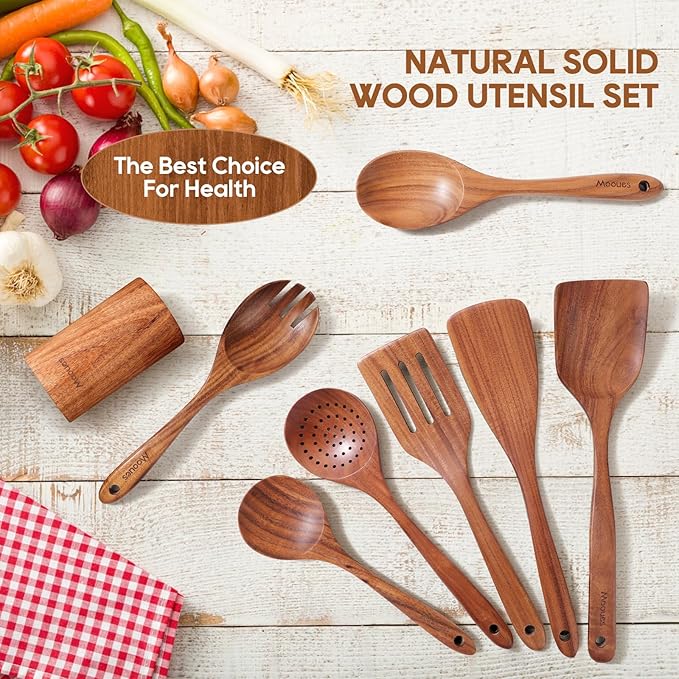 Wooden Spoons for Cooking, Comfort Grip Cooking Spoons and Utensils Holder - Image 6