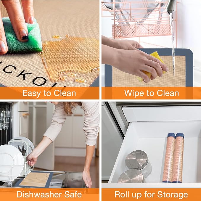 Silicone Baking Mat Large 3 Pack-2 Half Sheets+1 Small Quarter Sheet, Reusable - Image 6