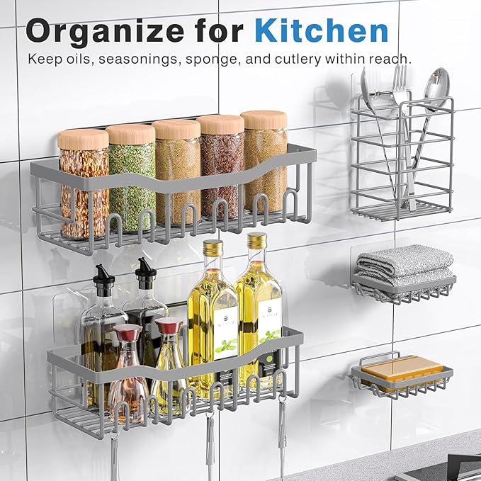 EUDELE 5-Pack Rustproof Stainless Steel Shower Caddy Set– No Drill Adhesive - Image 6